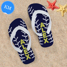 Navy Baseball Personalized Flip Flops, Kids Medium