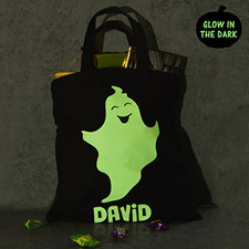 Boy Ghost Personalized Glow In The Dark Halloween Tote Treat Bag Black