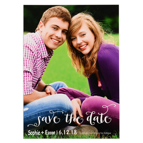White Script Personalized Portrait Photo Save The Date Card