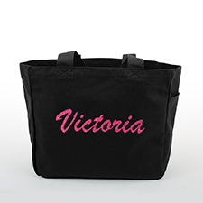 Glitter Text Personalized Cotton Tote Bag, Black