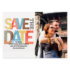 Save the Date Glitter Personalized Invitation Card, White