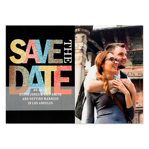 Save the Date Glitter Personalized Invitation Card, Black