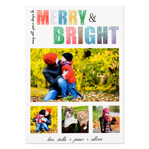 Glitter Merry and Bright Personalized Photo Christmas Card