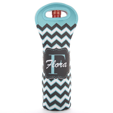 Aqua Black Chevron Monogrammed Neoprene Wine Bag