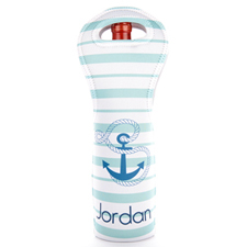 Anchor Mint Stripe Personalized Neoprene Wine Bag