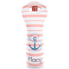 Anchor Mint Stripe Personalized Neoprene Wine Bag_Copy