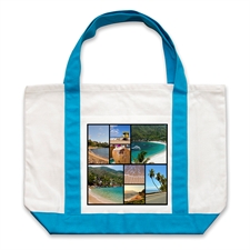 Eight Black Collage Aqua Custom Large Tote Bag