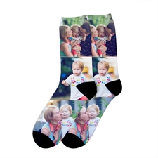Three Collage Personalized Photo Print Unisex Socks, Medium