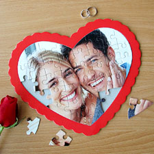 Personalized Heart Shape Photo Puzzle (Red Frame)
