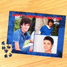 Personalized Blue Texture 3 Collage 12X16.5 Photo Puzzle
