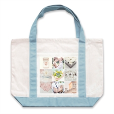 Nine White Collage Light Blue Custom Large Tote Bag
