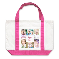 Six White Collage Royal Blue Custom Large Tote Bag