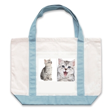 Two White Collage Personalized Tote Bag, Baby Blue