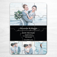 Custom Save The Date Puzzle Invitations, Black 4 Photo Collage Invitation Puzzle