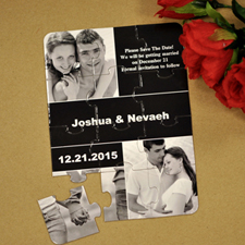 Custom Black Three Collage Portrait Invitation Puzzle
