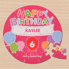 Birthday Balloons Pink Round 7 1/4