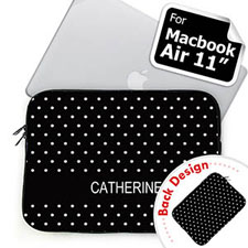 Custom Front And Back Personalized Name Black Polka Dots Macbook Air 11 Sleeve