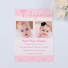 Print Your Own Fashionable Fonts – Soft Pink Baptism Photo Invitation Cards