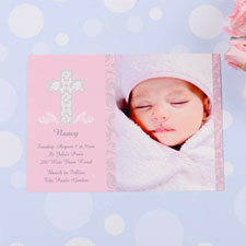 Print Your Own Framed Cross Girl Baptism Photo Invitation Cards