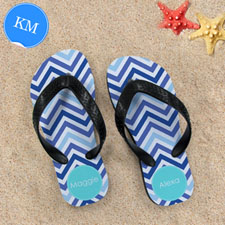 Design My Own Blue Zigzag Personalized Monogrammed, Kids Medium Flip Flops