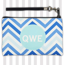Personalized Monogrammedmed Blue Chevron Wristlet Bag (Medium Inch)