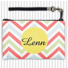 Personalized Coral Lime Green Yellow Chevron Wristlet Bag (Medium Inch)