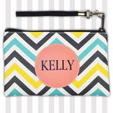 Personalized Lemon Blue Carol Chevron Wristlet Bag (Medium Inch)