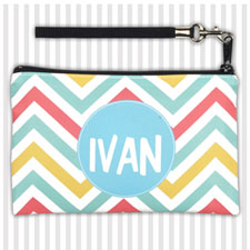 Personalized Yellow Carol Aqua Chevron Wristlet Bag (Medium Inch)