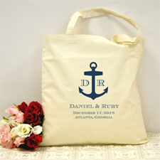 Personalized Navy Blue Nautical Anchor Cotton Tote Bag