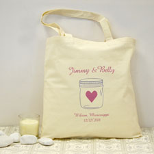 Personalized Wedding Pink Mason Jar Cotton Tote Bag