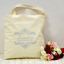 Personalized Wedding Baby Blue Scrolls Wedding Cotton Tote Bag