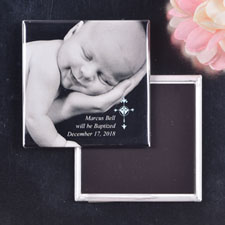 Blue Simple Cross Design Baptism Square Photo Magnet