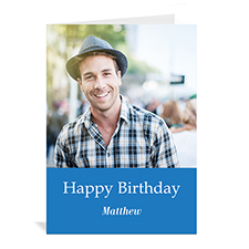Custom Classic Blue Photo Birthday Cards, 5X7 Portrait Folded Simple