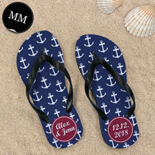 Design My Own Blue White Anchors Red Monogrammed Men Medium Flip Flop Sandals