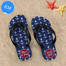 Design My Own Blue White Anchors Red Monogrammed Kids Medium Flip Flops