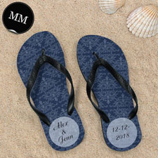 Grey Damask Personalized Flip Flops, Men Medium