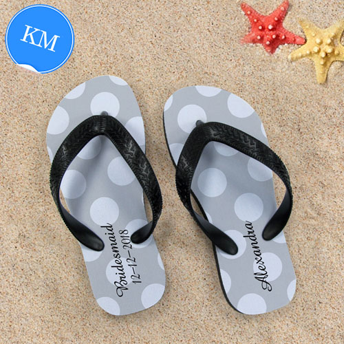 Design My Own Personalized Silver Grey Polka Dots Kids Medium Flip Flops