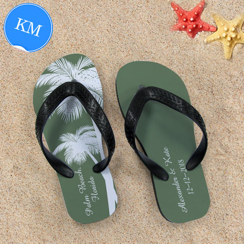 Design My Own Personalized Wedding Palm Tree Kids Medium Flip Flops