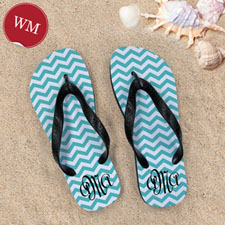 Create My Own Aqua Chevron Pattern With Personalized Name, Women Medium Flip Flop Sandals