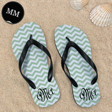 Design My Own Personalized Green Chevron Zigzag, Men's Medium Flip Flop Sandals