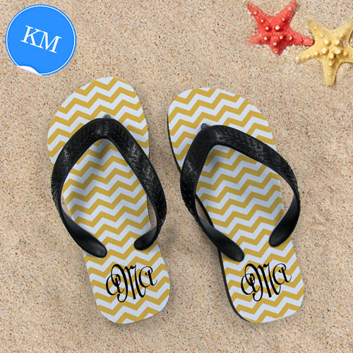 Design My Own Customizable Yellow Chevron Strip, Kid's Medium Flip Flops