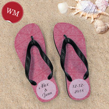 Red Damask Personalized Flip Flops, Women Medium