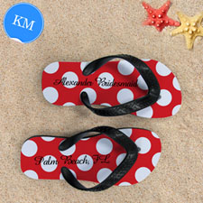 Design My Own Red Polka Dot Personalized Name, Kid's Medium Flip Flops