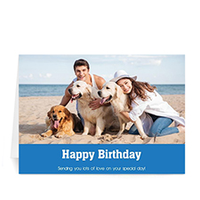 Custom Classic Blue Photo Birthday Cards, 5X7 Folded Simple