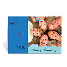 Custom Classic Blue Photo Birthday Cards, 5X7 Folded Modern