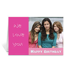 Custom Hot Pink Photo Birthday Cards, 5X7 Folded Modern