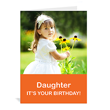 Custom Classic Orange Photo Birthday Cards, 5X7 Portrait Folded Simple