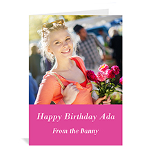 Custom Hot Pink Photo Birthday Cards, 5X7 Portrait Folded Simple
