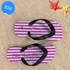 Design My Own Personalized Girly Pink White Stripes ,Kids' Medium Flip Flops