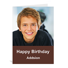 Custom Chocolate Brown Photo Birthday Cards, 5X7 Portrait Folded Simple